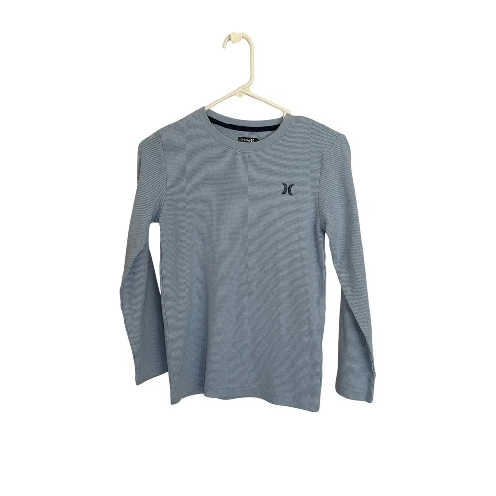Hurley Boys Long Sleeve Shirt 10/12 – Light Blue Logo Tee – Casual Surfcore